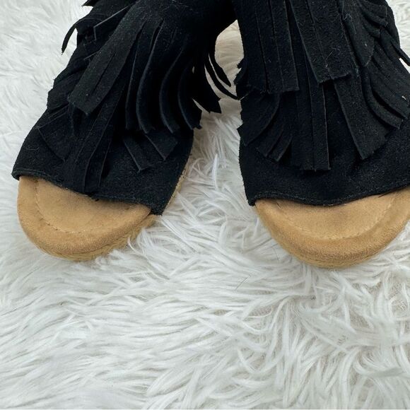 Minnetonka Ashley Sue Fringe Suede Leather Espadrille Wedge Sandals - Picture 4 of 11